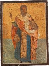 Ikony Trzy ikony: Ojciec Kościoła w szacie biskupa, Chrystus na tronie, Ukrzyżowanie