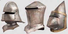 Hełmy, tarcze i zbroje 3 średniowieczne hełmy (repliki)