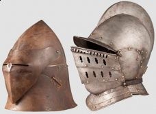 Hełmy, tarcze i zbroje 2 średniowieczne hełmy (repliki)