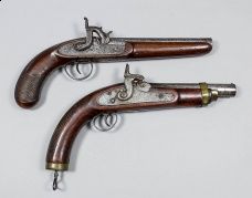Broń palna 2 europejskie pistolety kapiszonowe z XIX w.